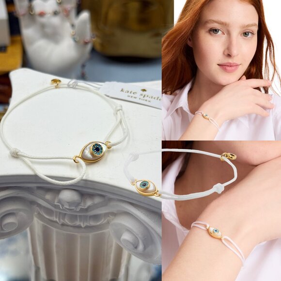 🆕 KATE SPADE 🧿 NWT All Seeing Eye Slider Bracelet, White Rope - Picture 1 of 16